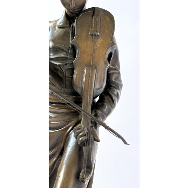 Rustic European Bronze Sculpture of Violinist – 21" For Sale - Image 3 of 11