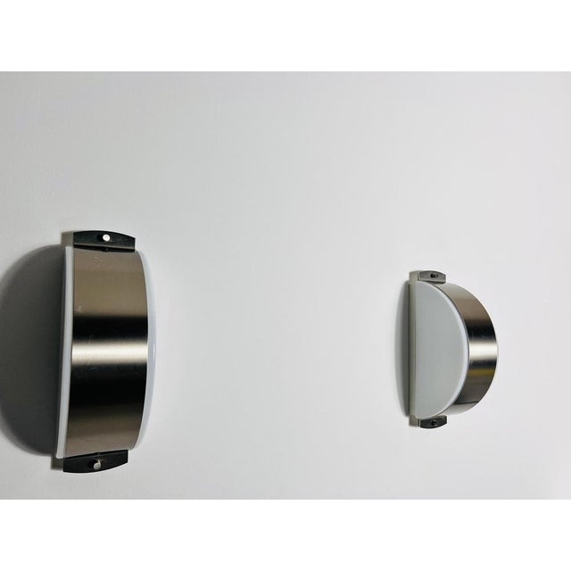 Silver Chrome and Opaline Glass Wall Lamps attributed to Glashütte Limburg, 1960s, Set of 2 For Sale - Image 8 of 16