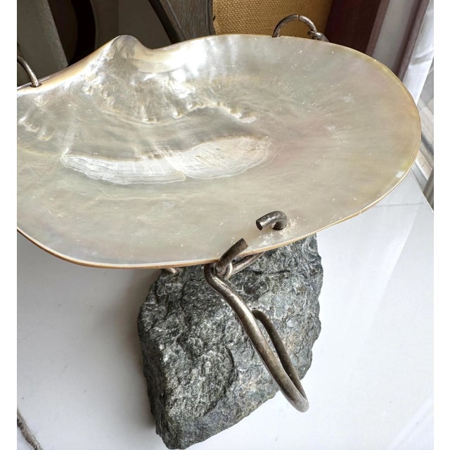 Mid-Century Modern Late 20th Century Unique Mother of Pearl Shell Compote or Food Stand Over Stone 6.25"x7.5" For Sale - Image 3 of 10