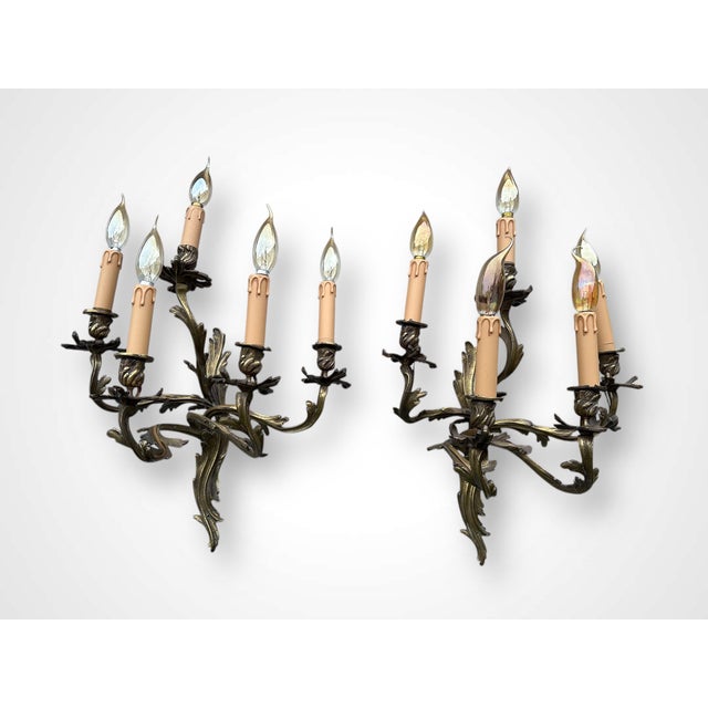 Metal Antique French Gilt Bronze Wall Lights, Set of 2 For Sale - Image 7 of 14