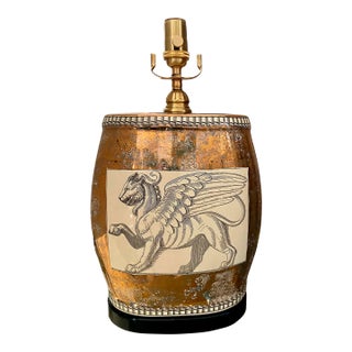 Single Griffin Lion Motif Porcelain Table Lamp For Sale