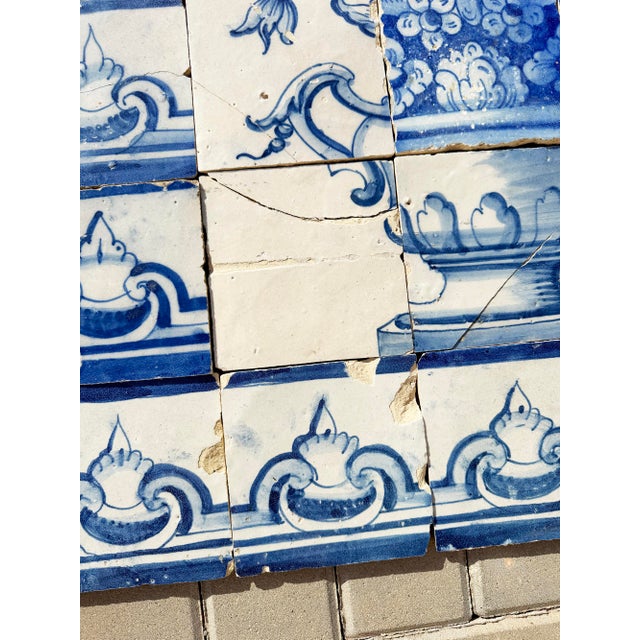 18th Century Portuguese Baroque Blue & White Flower Vase Tile Panel For Sale - Image 4 of 16