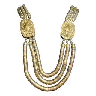 Mid 20th Century Tribal Talismanic Necklace With Hollow Body Brass Hirz Pendants and Mixed Metal Beads From Kashmir, Northern India For Sale