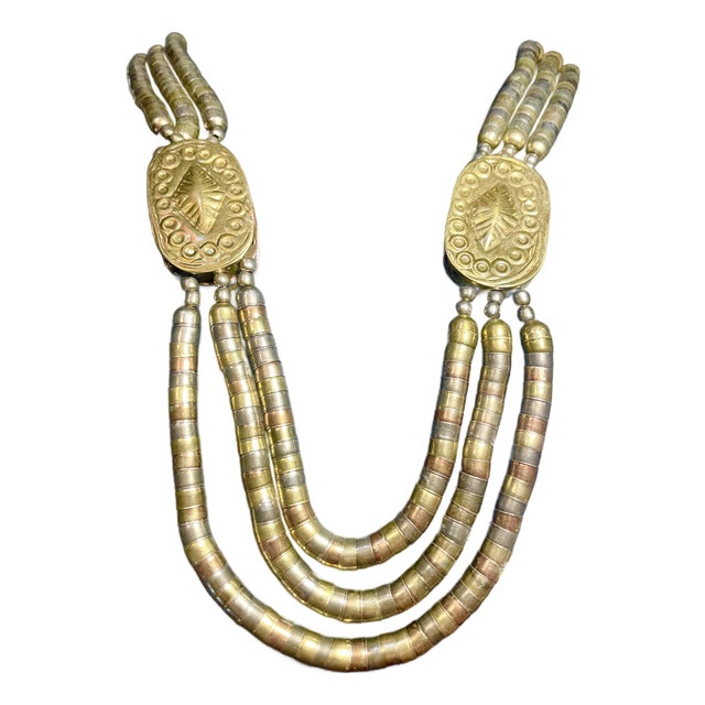 Mid 20th Century Tribal Talismanic Necklace With Hollow Body Brass Hirz Pendants and Mixed Metal Beads From Kashmir, Northern India For Sale