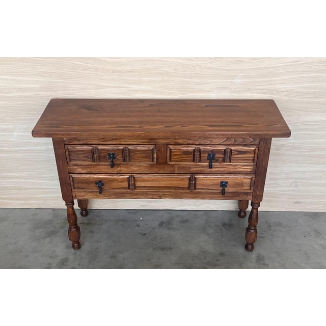 Baroque 19th Century Catalan Spanish Carved Walnut Console Sofa Table, Four Drawers For Sale - Image 3 of 18