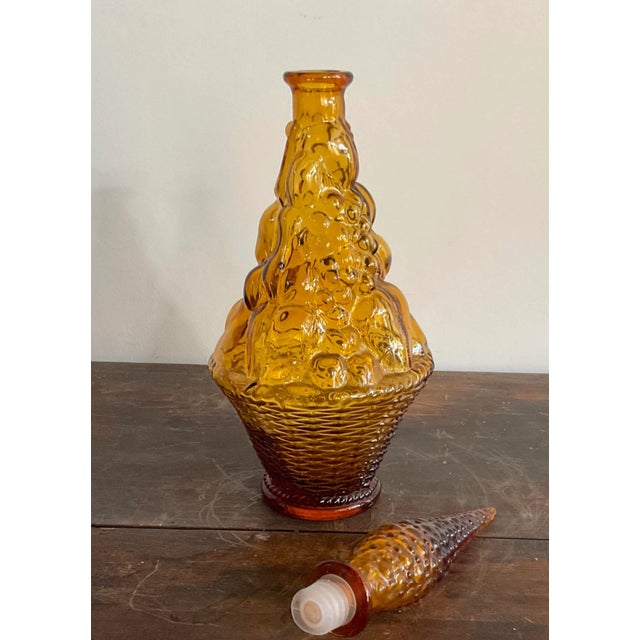 Vintage Italian Empoli Amber Glass Decanter For Sale In Raleigh - Image 6 of 11