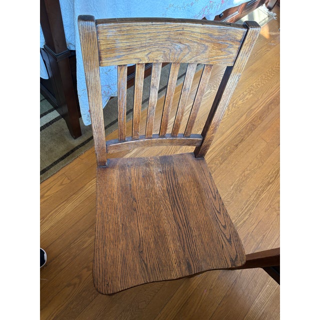 Antique American Solid Oak Teacher's Desk & Mission Style Chair – 2 Piece Set For Sale - Image 6 of 10