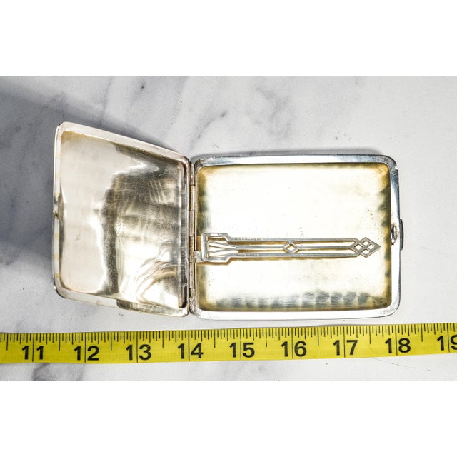 Wonderful Engine Turned Art Deco Antique Sterling Silver 14k Gold Cigarette Card Case For Sale - Image 11 of 16