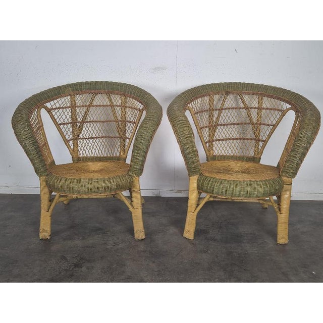 Green Rattan and Wicker Living Room Set with Armchairs and Coffee Table, Set of 3 For Sale - Image 8 of 12