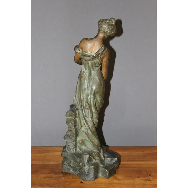 Metal Antique Sculpture of a Woman by Alfred Jean Foretay For Sale - Image 7 of 12