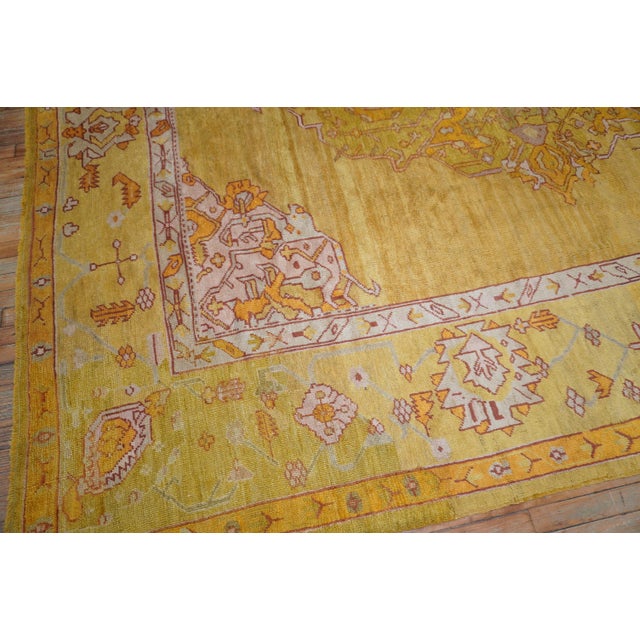 Yellow Antique Zabihi Collection Gold Green Oushak Rug For Sale - Image 8 of 12