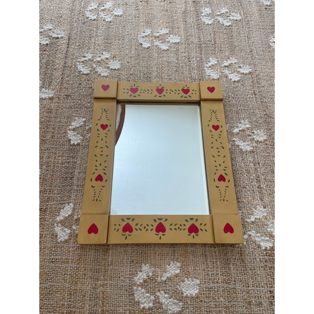 Glass Vintage Wooden Country Folk Art Heart Rectangle Mirror For Sale - Image 7 of 8