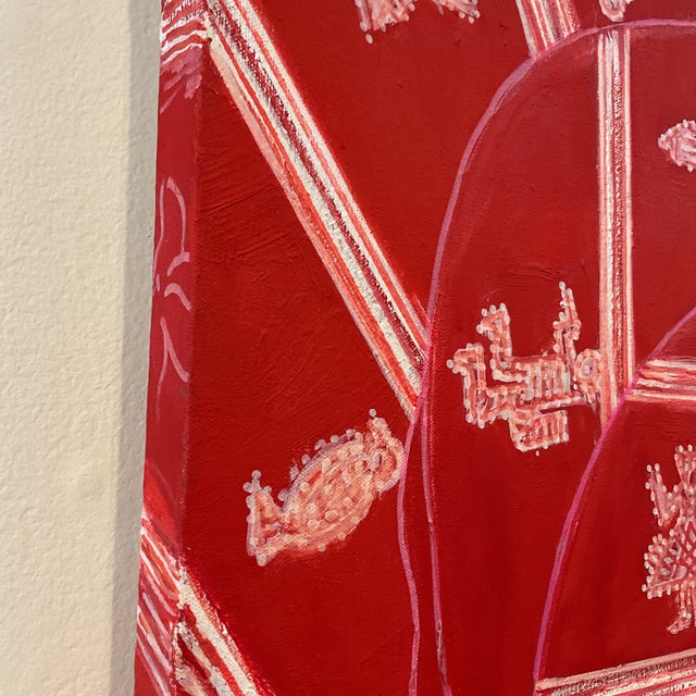 1970s 1970s Molly J Schiff Red Oil Painting Interior Peruvian Painting on Canvas For Sale - Image 5 of 6