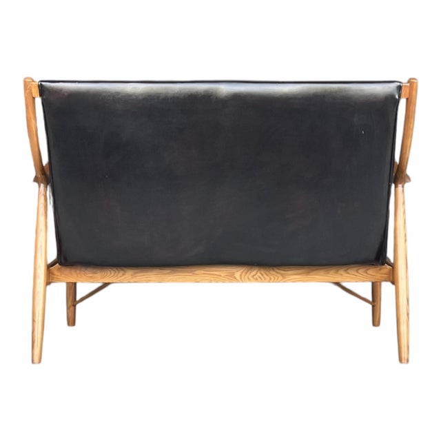 Scandinavian Modern Walnut & Black Leather Loveseat – Sculptural Frame For Sale - Image 11 of 11