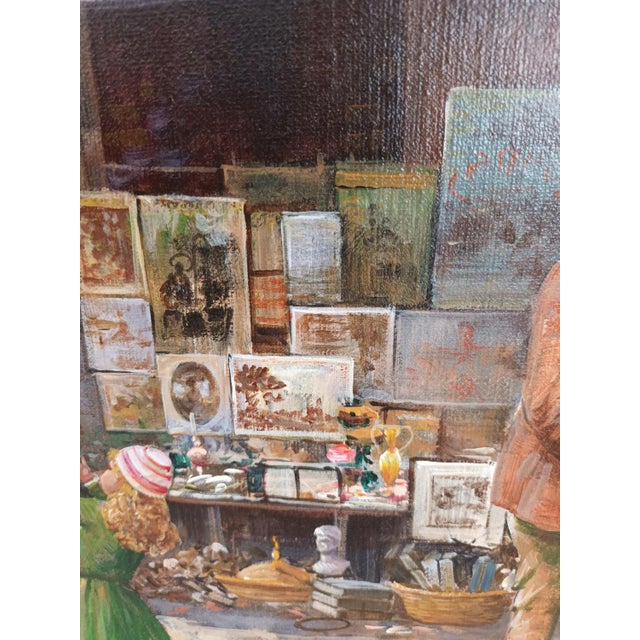 Elio Ferrara, Paris Marché Aux Puces Flea Market, 1980, Vintage Oil on Canvas Painting For Sale - Image 11 of 18