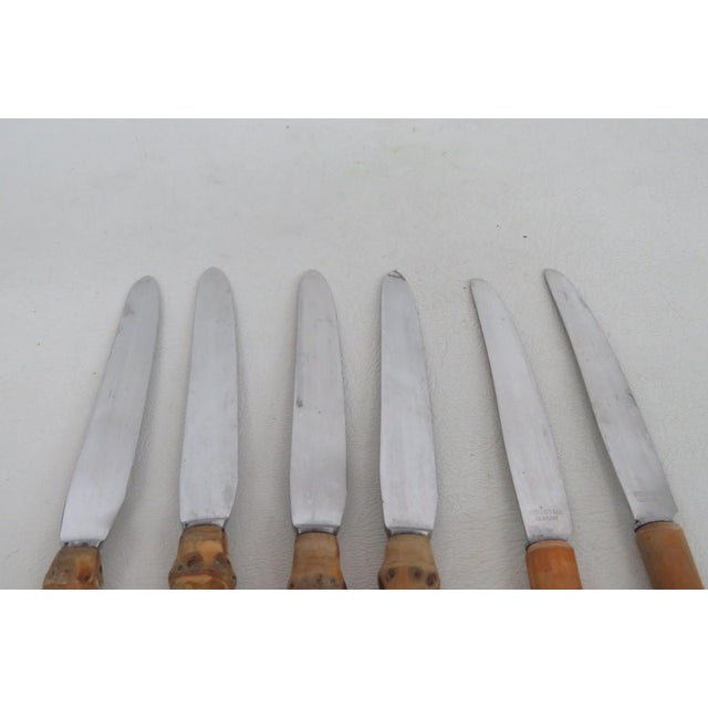 Mid 20th Century Ed Wusthof Dreizackwerk Solingen Germany 6pc Knives Bamboo Stainless Steel For Sale In Miami - Image 6 of 12