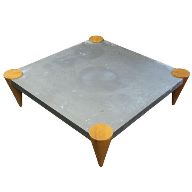 Zinc Square Coffee Table with Turned Oak Legs attributed to Conran, 1980s For Sale - Image 3 of 12