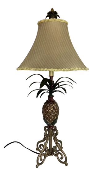 Vintage Tole Metal Figurative Pineapple Lamp With Shade