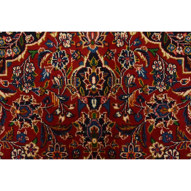 Textile Kashan Rug 4’7” X 7’1” Red Wool Vintage Traditional Hand-Knotted Carpet For Sale - Image 7 of 13