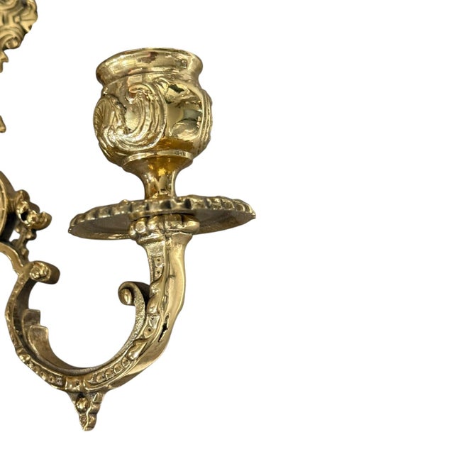 Antique French Baroque Revival Brass Wall Mirror With Candle Sconces c.1900-10 For Sale - Image 4 of 10