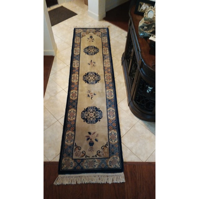 Textile 1970s Royal Blue Hand Knotted Runner-2’6’x10" For Sale - Image 7 of 7