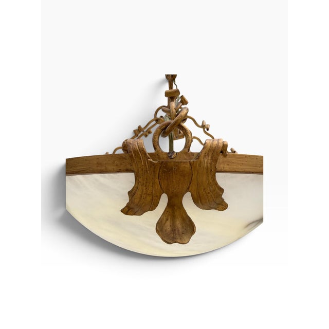 Late 20th Century Neoclassical Carved Alabaster Inverted Bowl Chandelier For Sale - Image 9 of 11