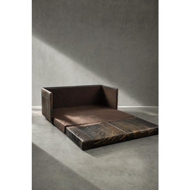 Vintage Mid-Century Modern Brutalist German Brown Leather 2-Seater Sofa, 1970s For Sale - Image 4 of 18