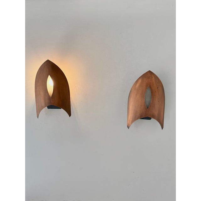 Vintage Wall Lights in Copper and Frosted Glass, France, 1970, Set of 2 For Sale - Image 3 of 5