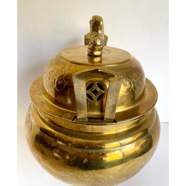 Vintage Asian Brass Incense Burner With Dragon Etchings For Sale - Image 11 of 13