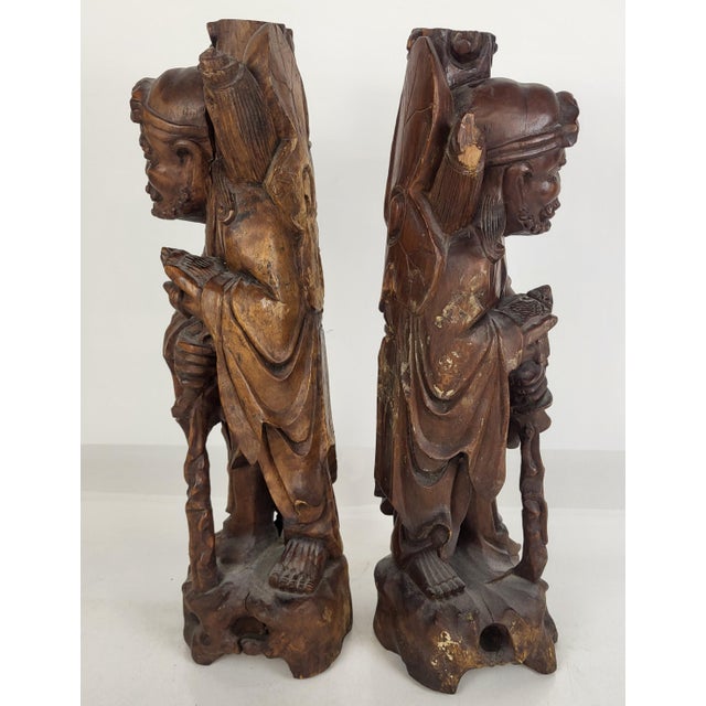 Pair of Large Antique Chinese Li Tieguai Carved Wood Figures W. Glass Eyes For Sale In New York - Image 6 of 14