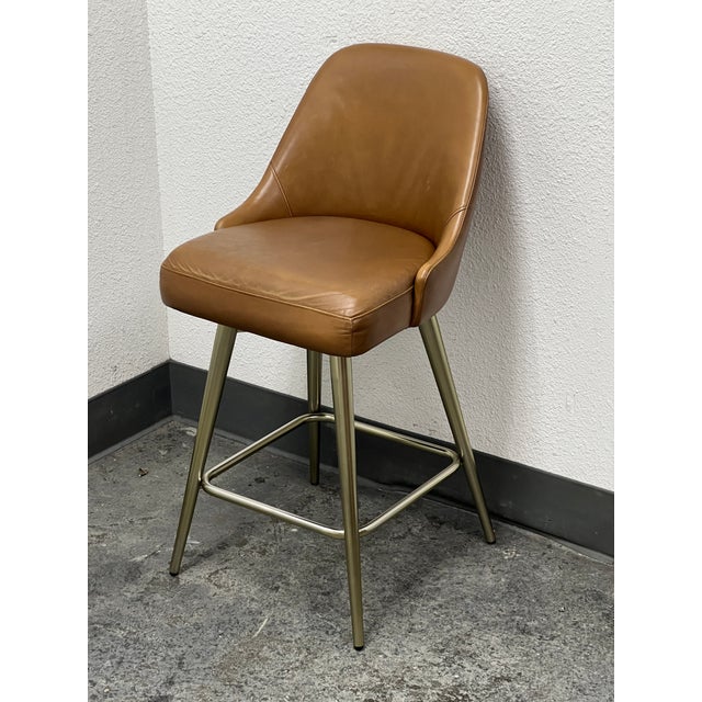 West Elm West Elm Mid Century Leather Swivel Counter Stool For Sale - Image 4 of 12