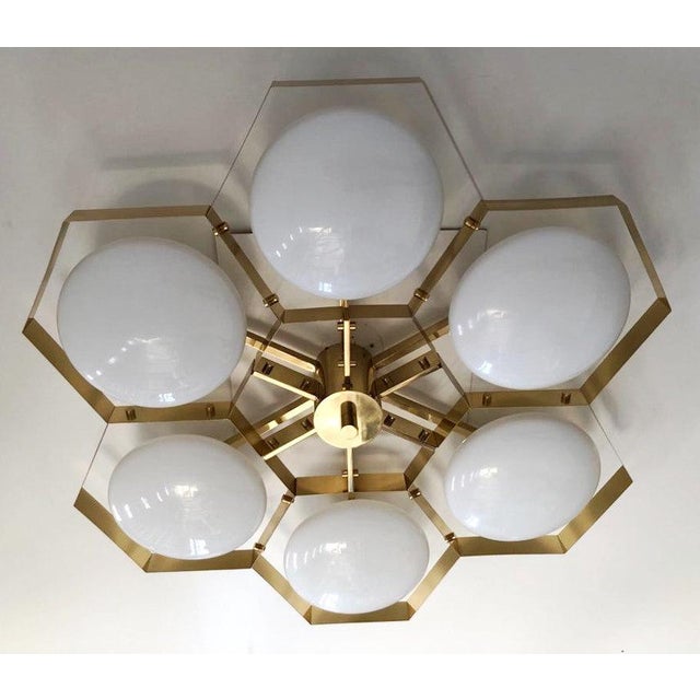 Fabio Ltd 21st Century Hive Polished Brass Glossy White Murano Flush Mount by Fabio LTD For Sale - Image 4 of 9