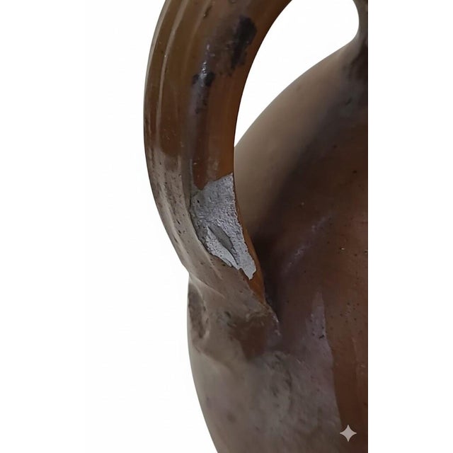 Antique Americana Primitive Redware Jug / Whiskey Jug — 9" Hand-Thrown For Sale - Image 4 of 14