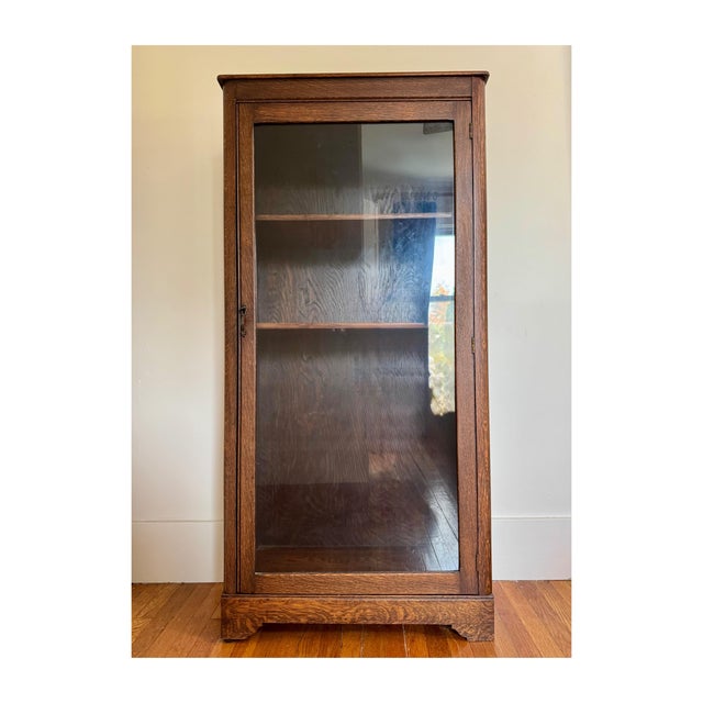Brown Antique Arts & Crafts Tiger Oak Single Door Bookcase / China Cabinet For Sale - Image 8 of 9