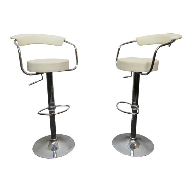 Pair of Adjustable White and Chrome Stool For Sale