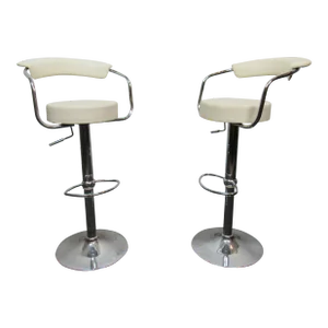 Pair of Adjustable White and Chrome Stool