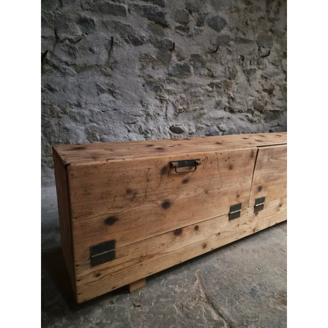 Wood Antique French Industrial Pine Storage Bench, 1890s For Sale - Image 7 of 18