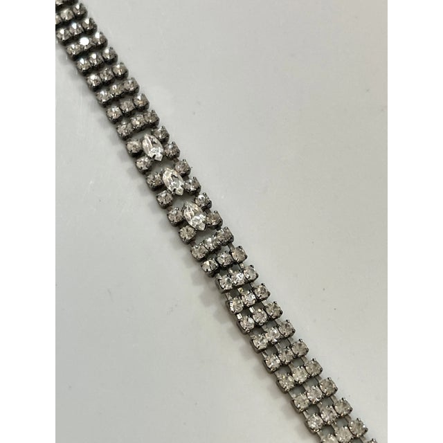 Metal Vintage Three Row Rhinestone Bracelet For Sale - Image 7 of 10
