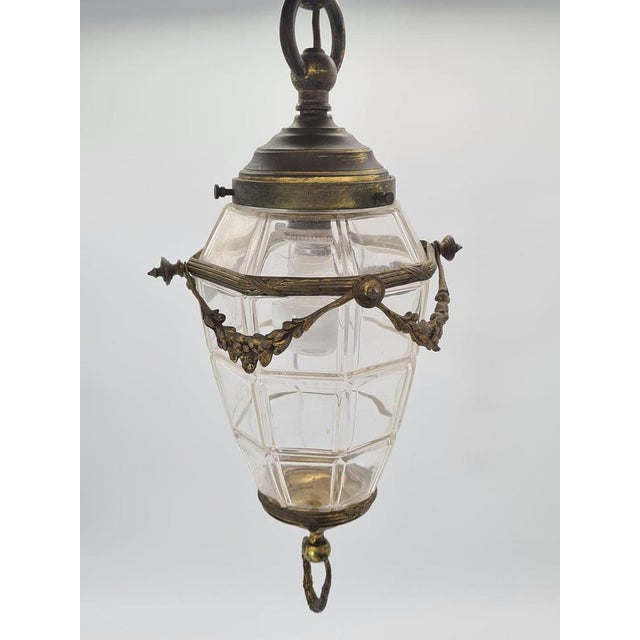 Vintage Brass and Beveled Glass Pendant Lamp, 1960s For Sale - Image 6 of 13