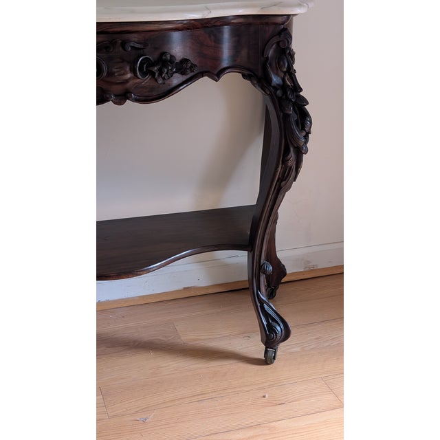 Antique Mahogany Bombe Marble Top 2-Tiered Console/ Sofa Table For Sale - Image 10 of 12