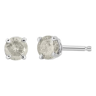 .925 Sterling Silver 3/4 Cttw 4-Prong Round-cut "Salt and Pepper" Diamond Classic Stud Earrings (H-I Color, I3 Clarity) For Sale