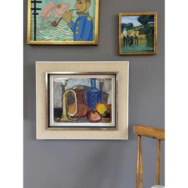 Mid-Century Modern 1954 Mid-Century Modern "Still Life in Pastel" Vintage Expressive Still Life Pastel Painting, Framed For Sale - Image 3 of 10