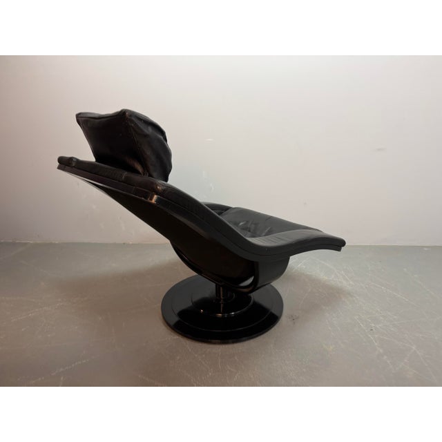 Set of Mid-Century Scandinavian Modern Move Lounge Chair and Ottoman in Black Leather by Takashi Okamura and Erik Marquardsen for Nelo, Sweden, 1960s For Sale - Image 6 of 14