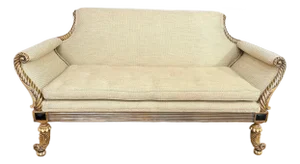 Vintage Carved Wood Settee With Gold Leaf Accents and Textured Upholstery