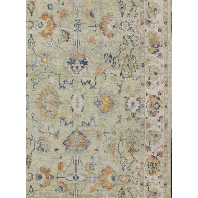 Traditional Long Oushak Rug in Light Green by Keivan Woven Arts 10'9 X 16' For Sale - Image 3 of 10
