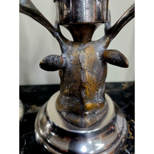 Silver 1950s Pair of Carole Stupell Stag Silverplate Hurricane Lamps For Sale - Image 8 of 13