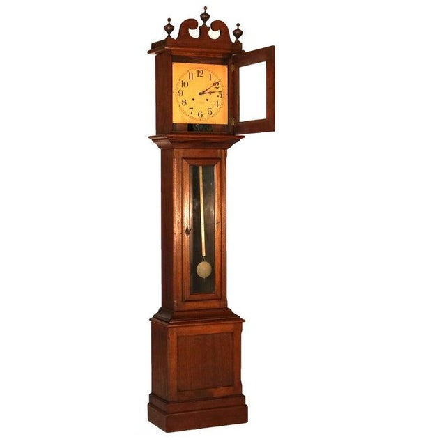 Antique Ithaca Clock Co. Tall Case Walnut Grandfather Clock C1920 For Sale - Image 13 of 15