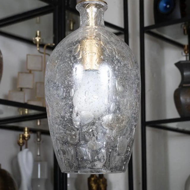 Mid-Century Modern Tulip-Shaped Bubble Glass Pendant For Sale - Image 3 of 9