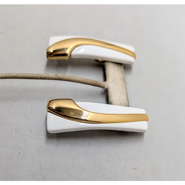 Metal Vintage 1980s Signed Napier Modernist Goldtone & White Resin Pierced Earrings-2 Pieces For Sale - Image 7 of 10