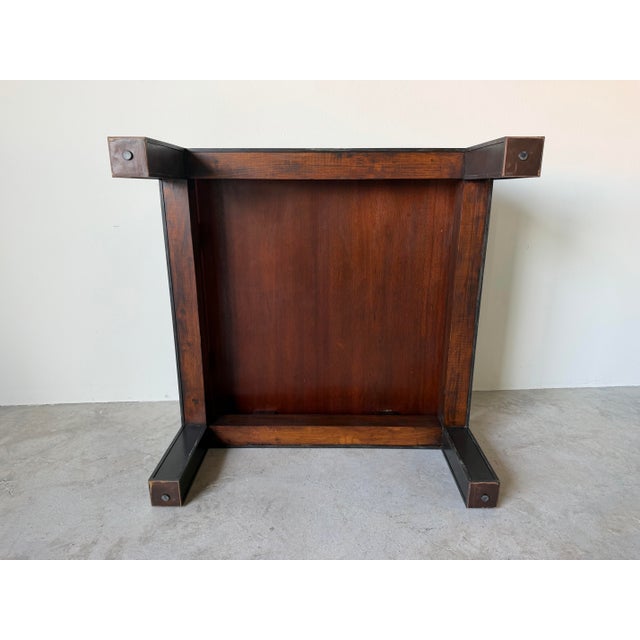 Vintage Hollywood Regency Asian-Inspired Greek Key Bronze & Mahogany Square Coffee Table For Sale - Image 11 of 12